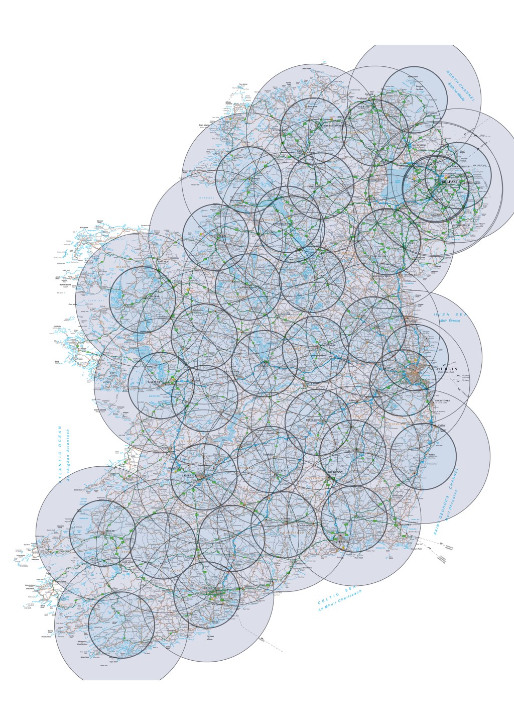 Map of Irelands GPS Radius