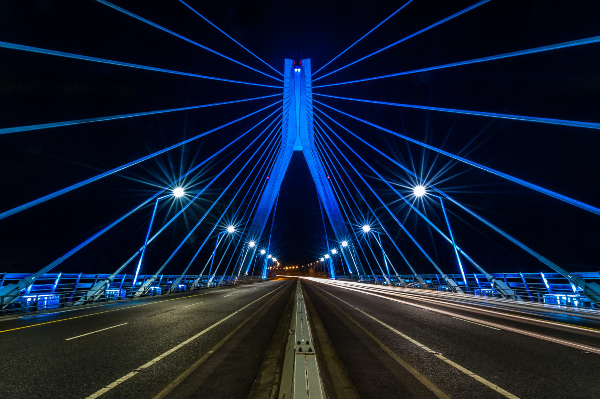 Dublin City centre bridge light up at night