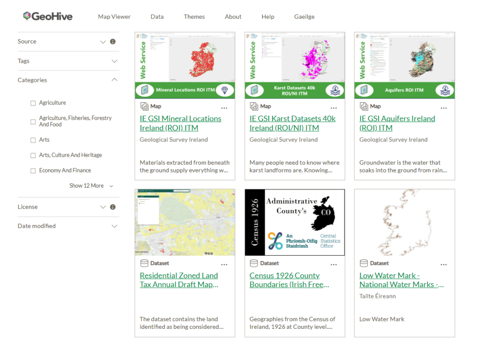 Browse the GeoHive Data Catalogue