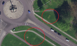  An aerial image of what is left of the subway entrances on Chesterfield Avenue today